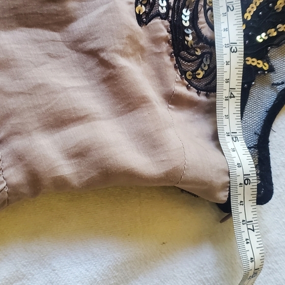 Miss Me Sequined Lace Peplum Silk Blend Sz. L Baby Doll Tank Blouse Camisole Top - Picture 9 of 11